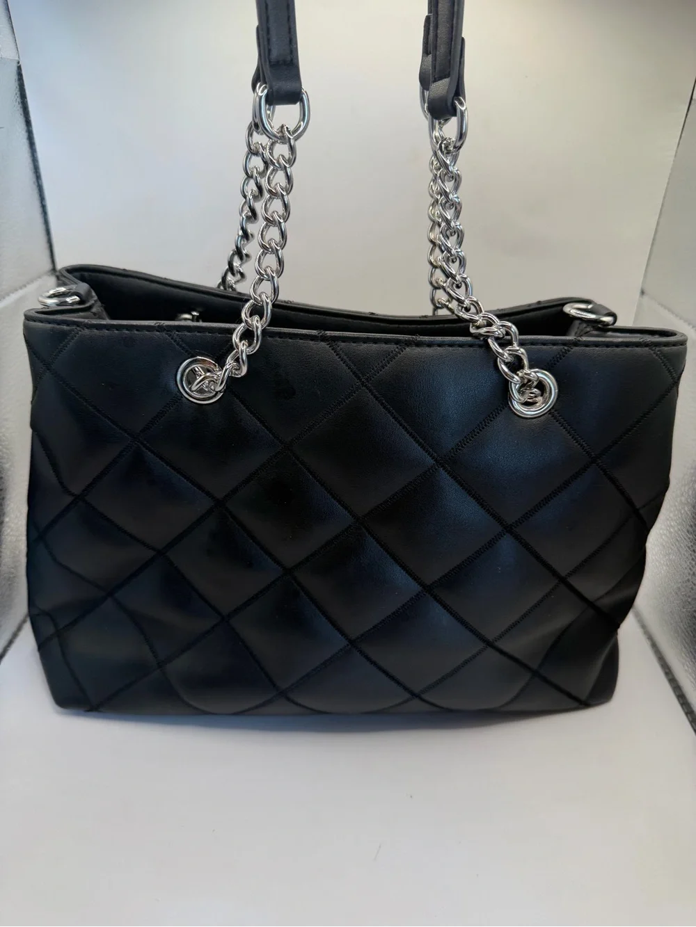 Nine West Black Quilted Chain Strap Tote Shoulder Bag